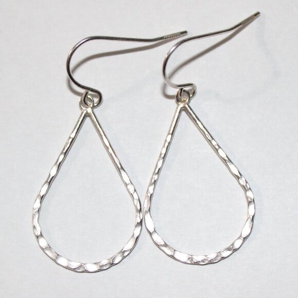 Sterling Silver Hammered Textured Tear Drop Hoop Earrings - Picture 1 of 4
